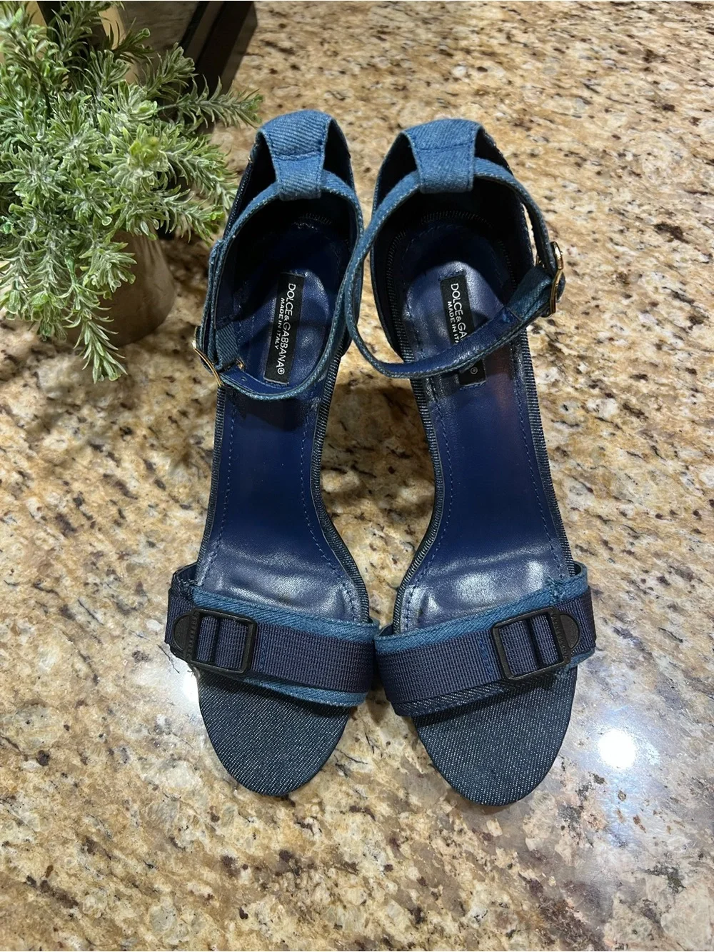 Dolce& Gabbana Patchwork Denim Sandals w/ Baroque DG Heels 40